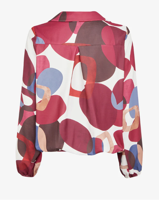 70s Print Wrap Neck Ball Top