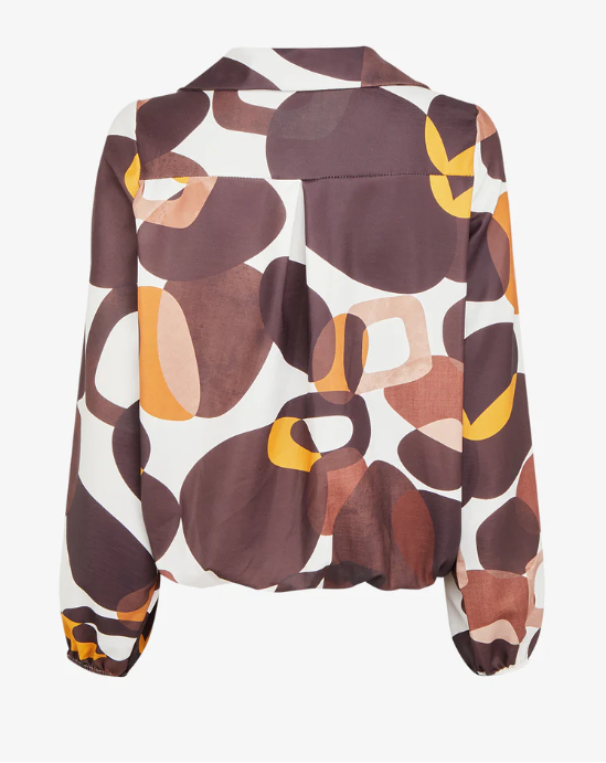 70s Print Wrap Neck Ball Top