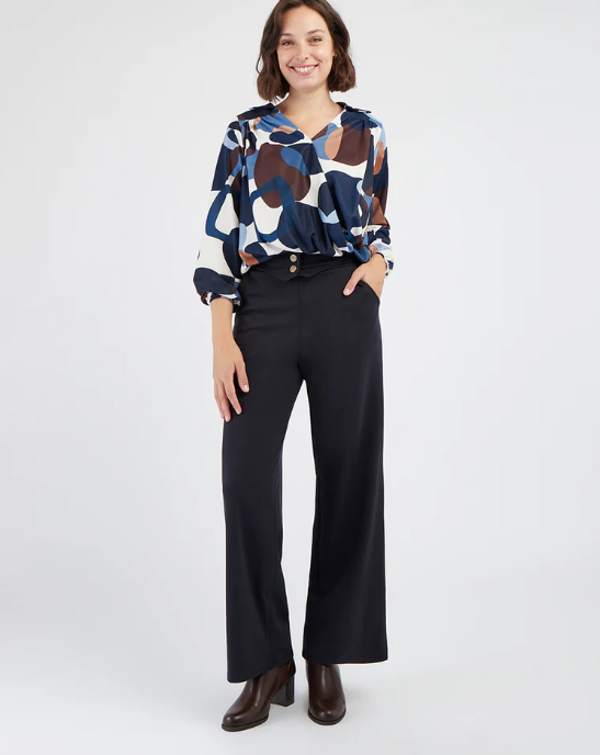 70s Print Wrap Neck Ball Top